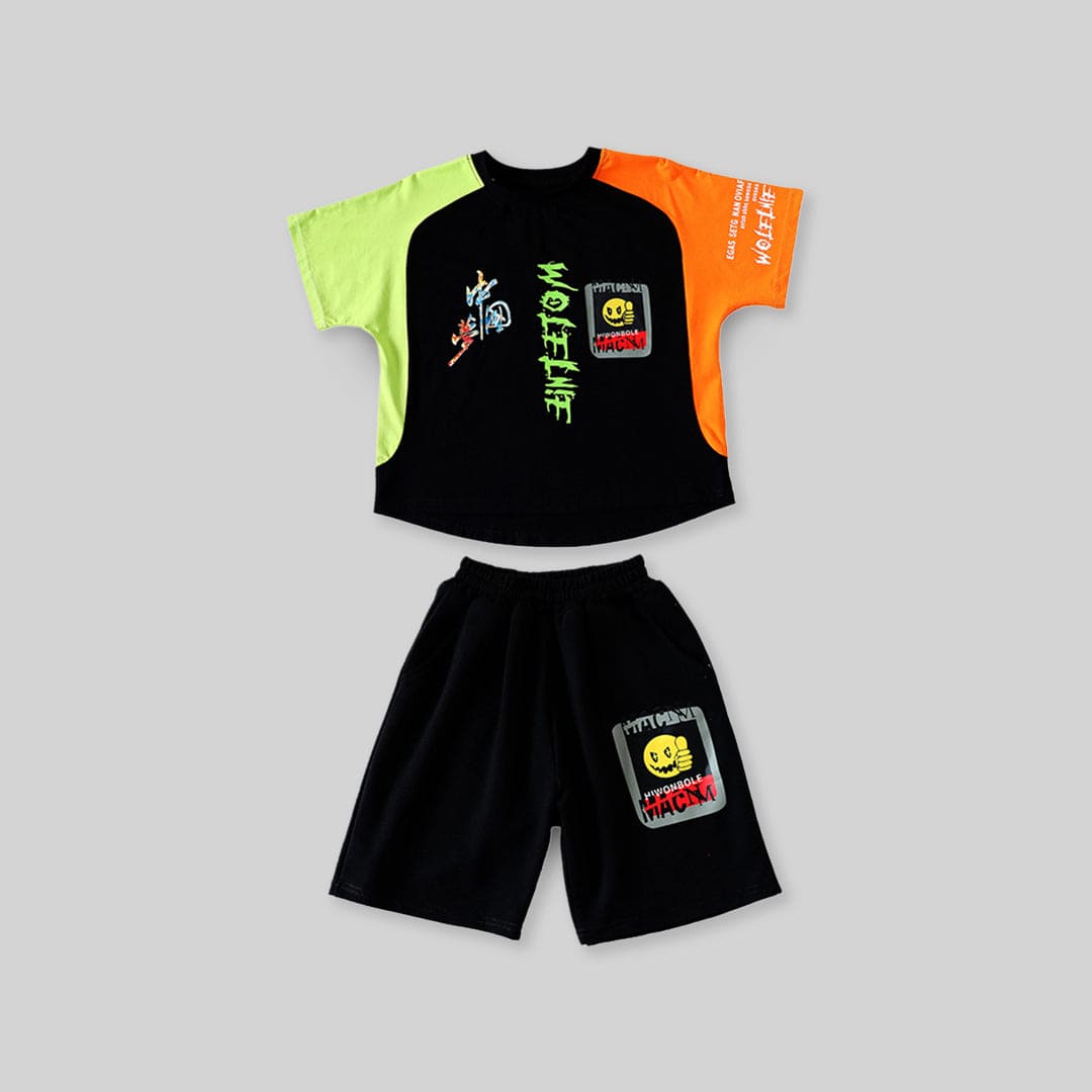 Boys Short Sleeve Graphic T-Shirt With Elasticated Shorts Sets   