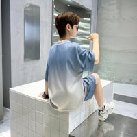 Boys Blue Ombre Printed Short Sleeve T-Shirt With Elasticated Shorts Sets Sets