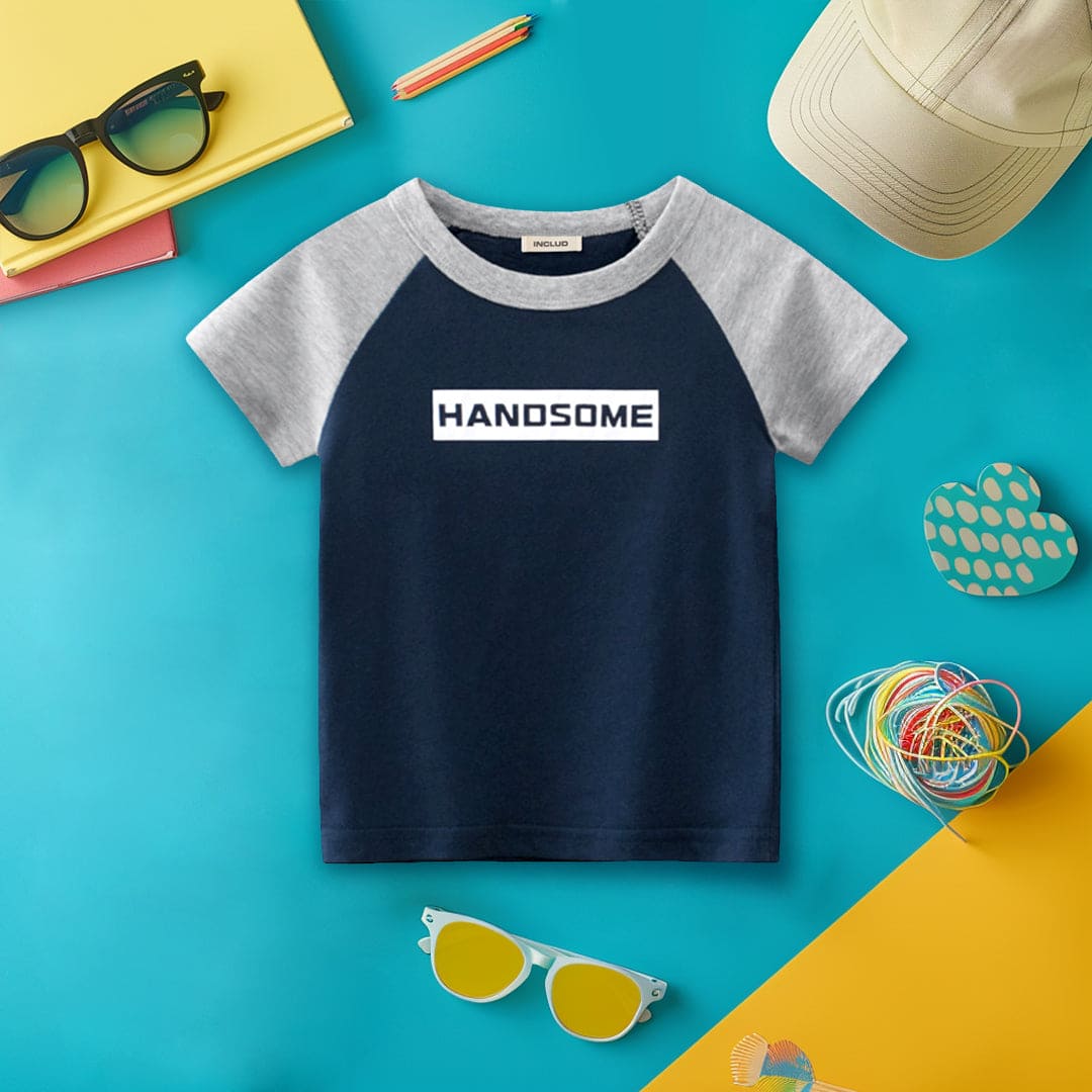 Boys Typography Print Raglan Sleeves T-Shirt Tshirts Blue 1-2 Y 
