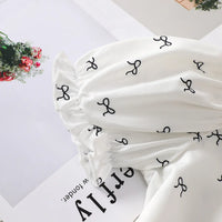 Girls White Bow Print Peter Pan Collar Top With Elasticated Skirt Sets Sets