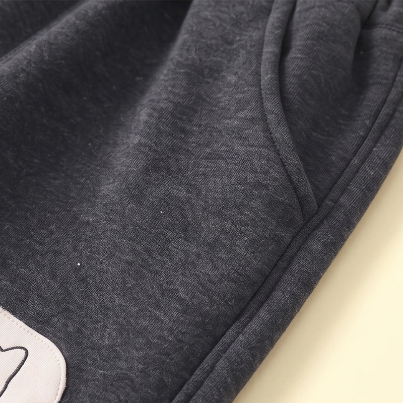 Boys Dark Grey Bear Applique Jogger Joggers