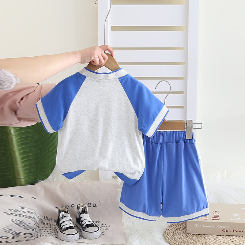 Boys Blue Submarine Printed Raglan Sleeves T-Shirt With Shorts Set 2 pc. Sets