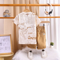 Boys Khaki Typographic Short Sleeve T-Shirt With Elasticated Shorts Sets 2 pc. Sets