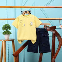 Boys Yellow Typographic Printed T-Shirt With Denim Shorts Sets 2 pc. Sets Yellow 2-3 Y