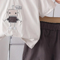 Boys Dark Grey Robot Embroidered T-Shirt With Shorts Sets Sets