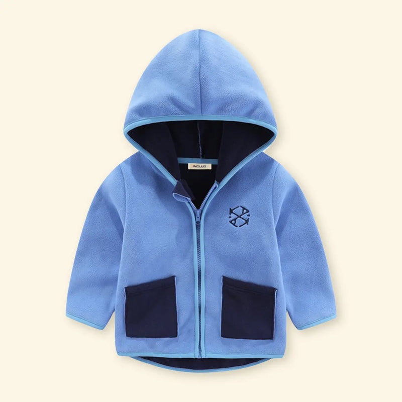Boys Light Blue Fleece Hooded Zip-up Jacket Coats & Jackets