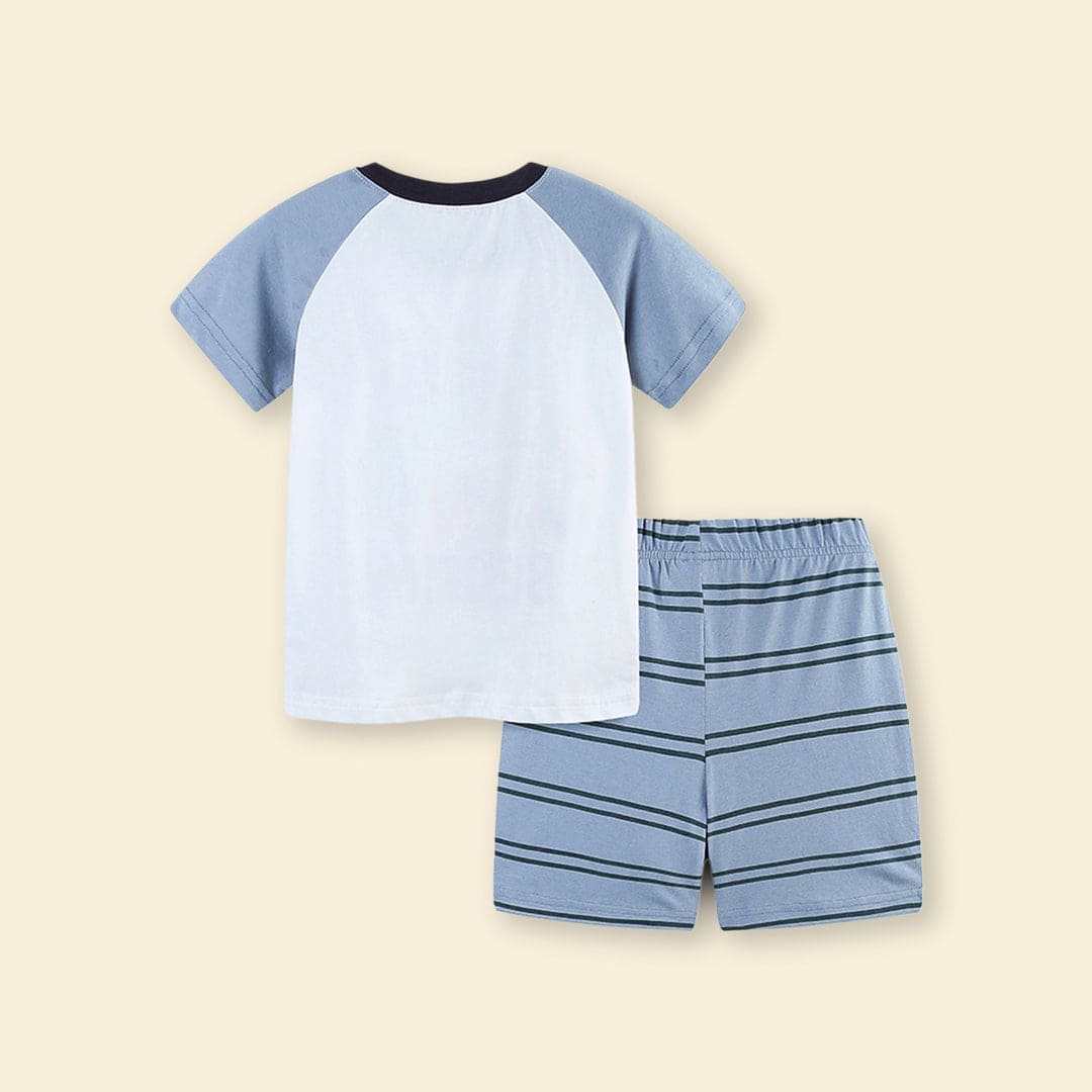 Boys Graphic Print T-Shirt With Striped Shorts Set Sets   