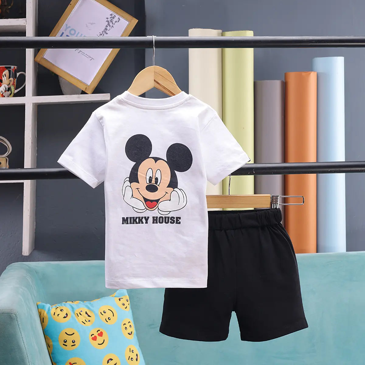 Boys White Mickey Mouse Graphic T-shirt With Shorts Sets 2 pc. Sets