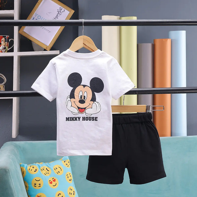 Boys White Mickey Mouse Graphic T-shirt With Shorts Sets 2 pc. Sets
