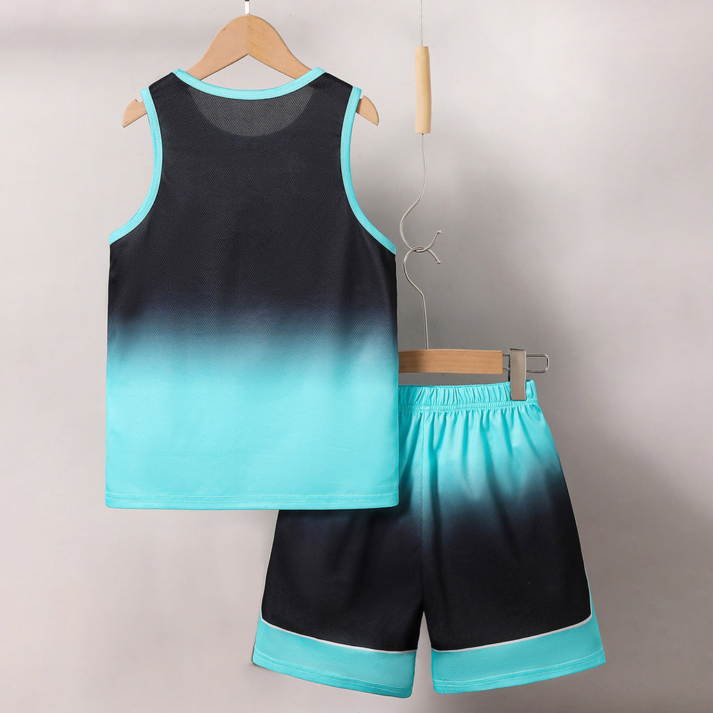 Boys Teal Chicago Print Sleeveless T-Shirt With Shorts Set 2 pc. Sets