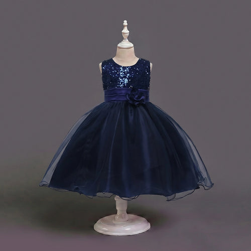 Girls Navy Blue Sequin Embellished Fit & Flare Party Wear Dress Party Dresses Navy Blue 2-3 Y