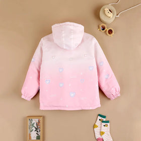 Girls Pink Heart Printed Reversible Hooded Zipper Jacket Coats & Jackets