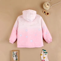 Girls Pink Heart Printed Reversible Hooded Zipper Jacket Coats & Jackets
