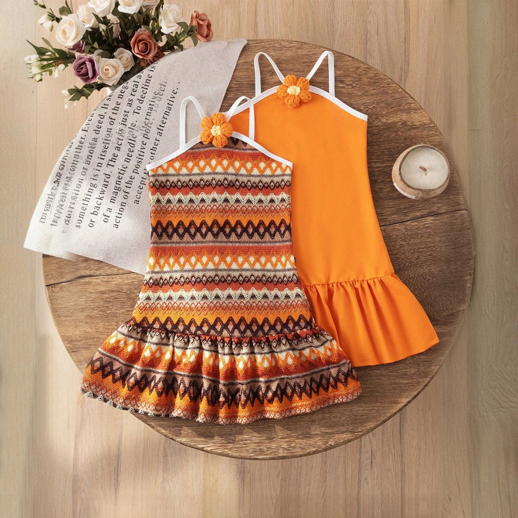 Girls Multicolor Geometric Printed Sleeveless Fit & Flare Dress-Pack of 2 Casual Dresses Multicolor 3-4 Y