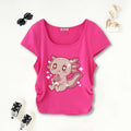 Girls Fuchsia Graphic Short Sleeves Scoop Neck T-Shirt Tshirts Fuchsia 7-8 Y