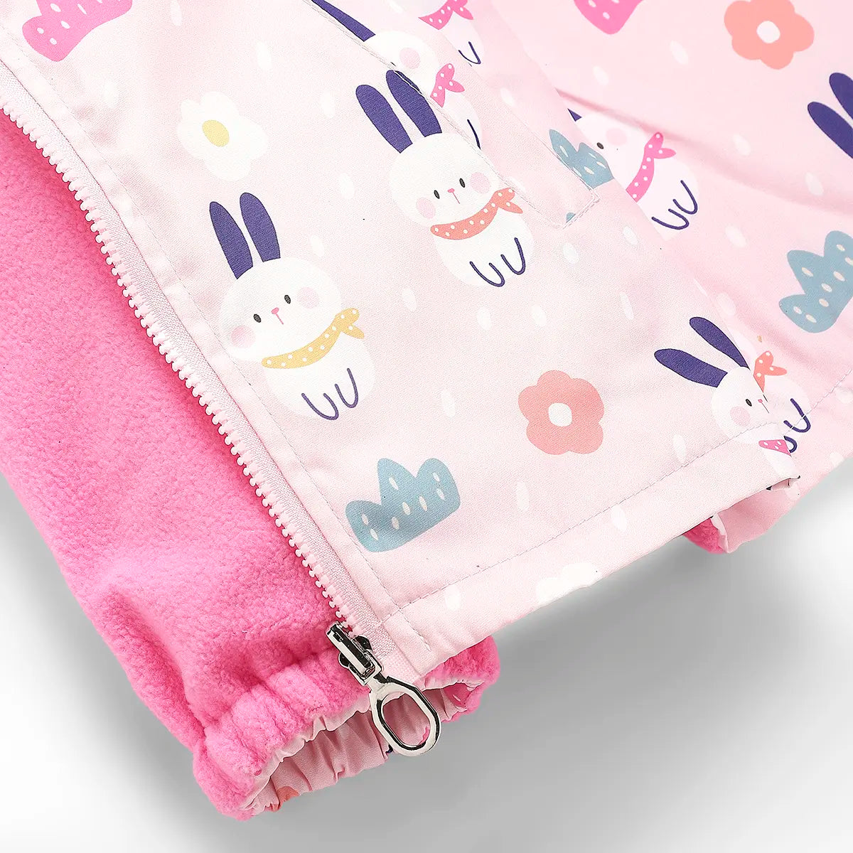 Girls Light Pink Rabbit Reversible Printed Hooded Zipper Jacket Coats & Jackets