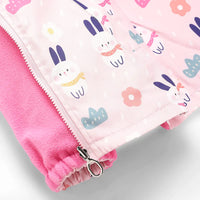 Girls Light Pink Rabbit Reversible Printed Hooded Zipper Jacket Coats & Jackets
