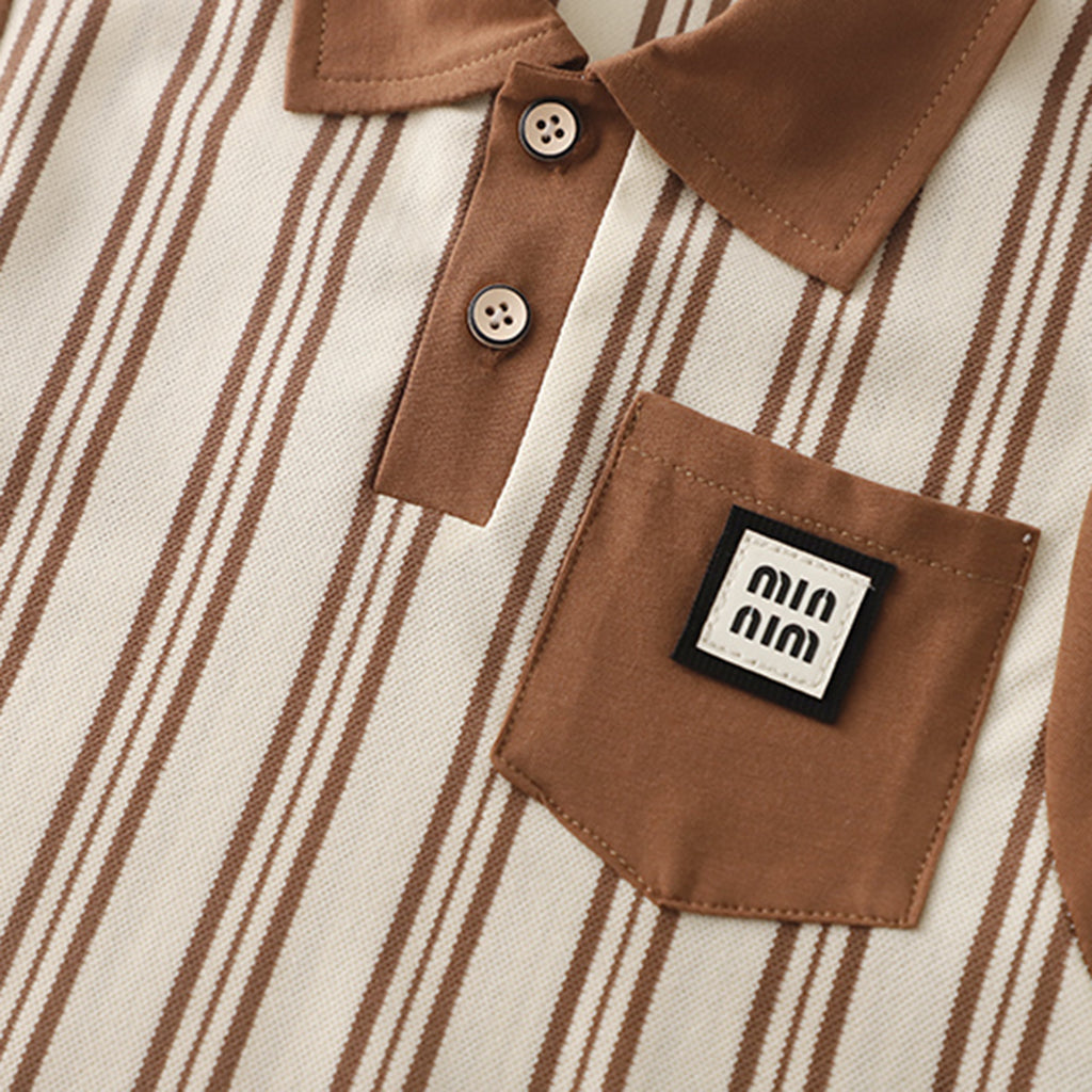 Boys Brown Striped Contrast Collared Polo T-Shirt With Shorts Set 2 pc. Sets