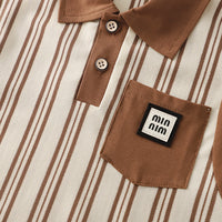 Boys Brown Striped Contrast Collared Polo T-Shirt With Shorts Set 2 pc. Sets