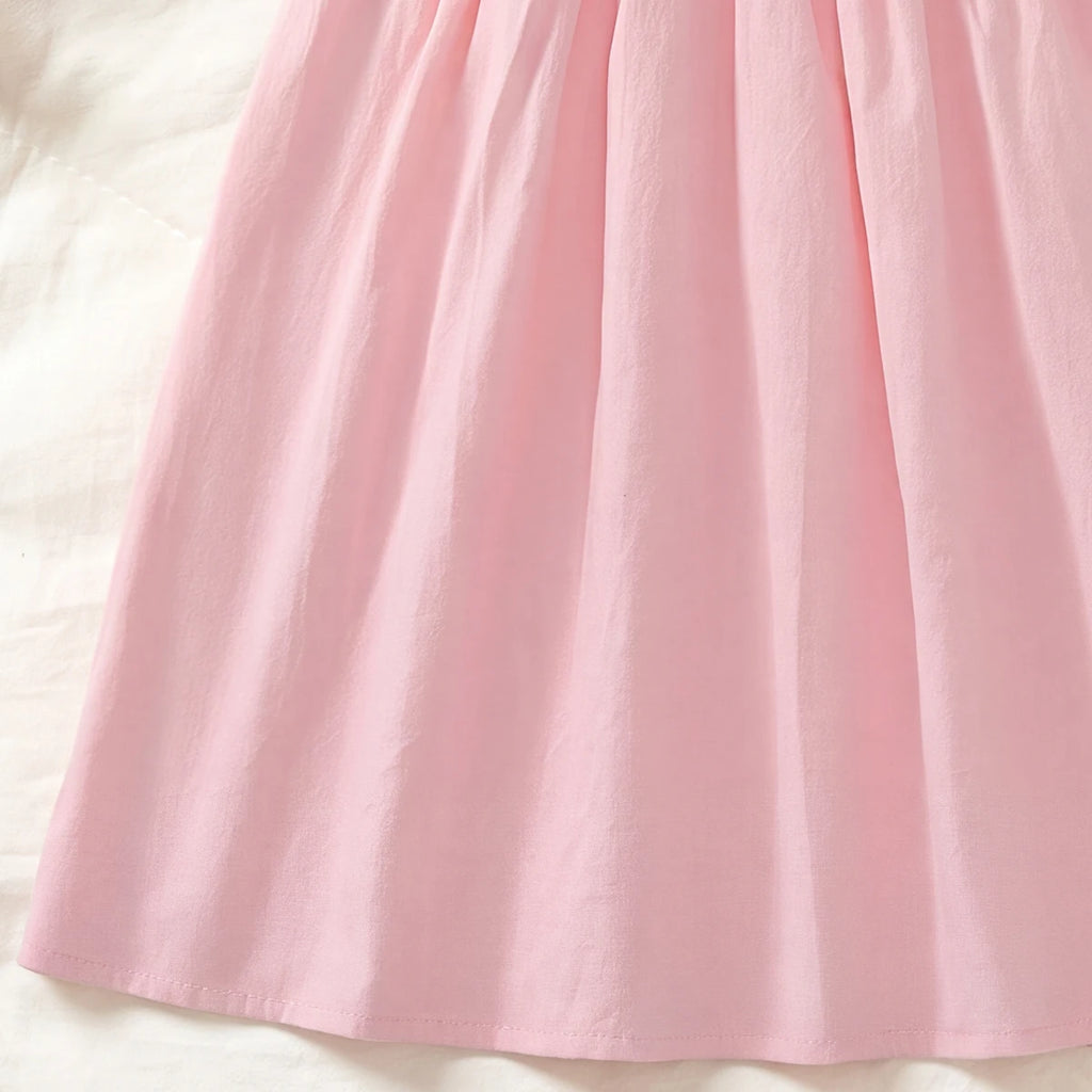 Girls Pink Floral Embroidered Sleeveless A-Line Dress Casual Dresses