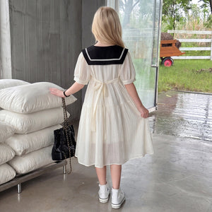 Girls Cream Puff Sleeve Tiered Dress Casual Dresses