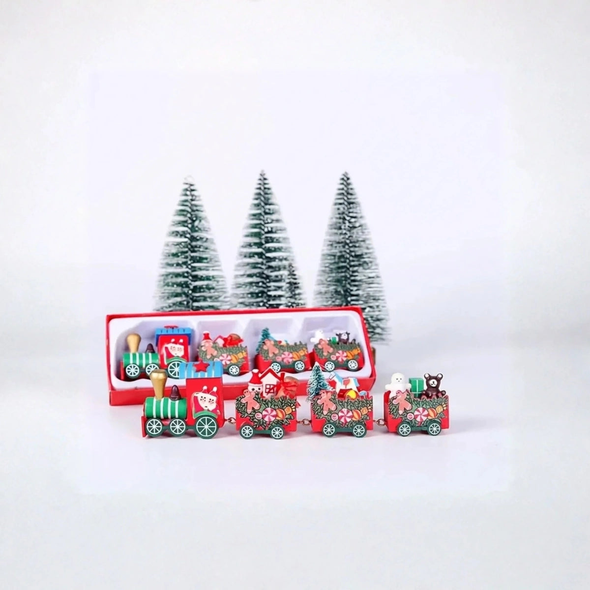 Kids Multicolor Wooden Christmas Mini Train Set Trending Accessories Multicolor Onesize