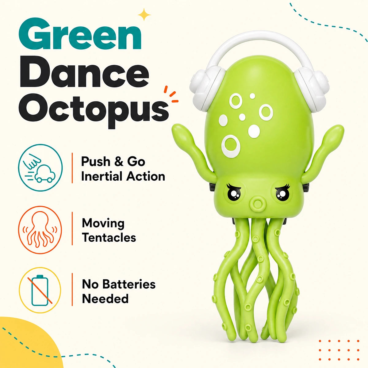 Green Dancing Octopus Push & Go Toy for Kids Trending Accessories