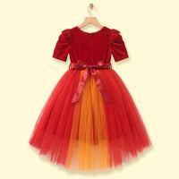 Girls Red Puff Sleeve Bow Accent High-Low Party Dress Party Dresses
