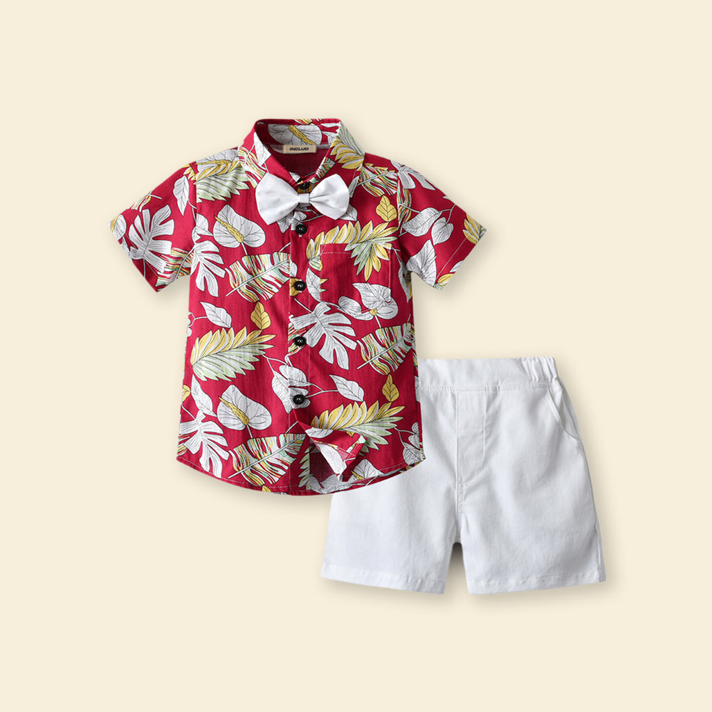 Boys Tropical Print Shirt With Elasticated Shorts Set