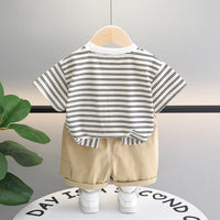 Boys Black Striped Dog Applique Short Sleeve T-Shirt With Shorts Sets 2 pc. Sets