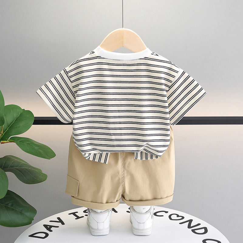 Boys Black Striped Dog Applique Short Sleeve T-Shirt With Shorts Sets 2 pc. Sets