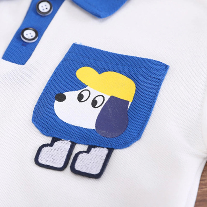 Boys Blue Puppy Graphic Printed Polo T-Shirt With Shorts Sets 2 pc. Sets