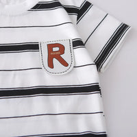 Boys White Stripes Short Sleeves T-Shirt With Denim Shorts Set Sets