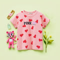 Girls Heart Print Short Sleeves T-shirt Tshirts Pink 1-2 Y 