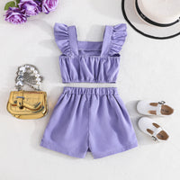 Girls Purple Sleeveless Top With Big Bow And Shorts Sets 2 pc. Sets