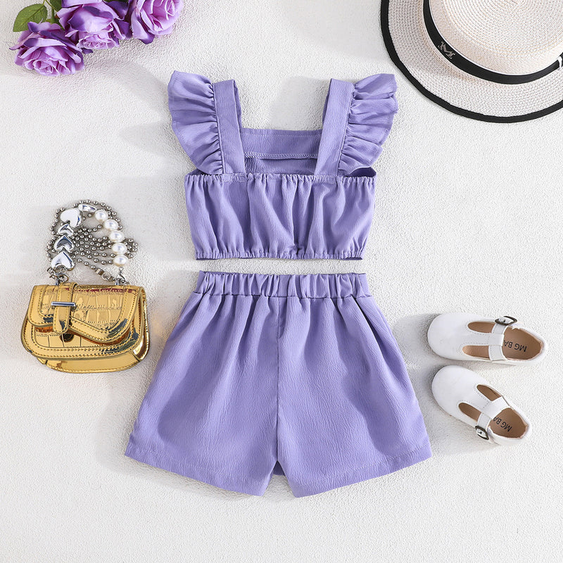 Girls Purple Sleeveless Top With Big Bow And Shorts Sets 2 pc. Sets