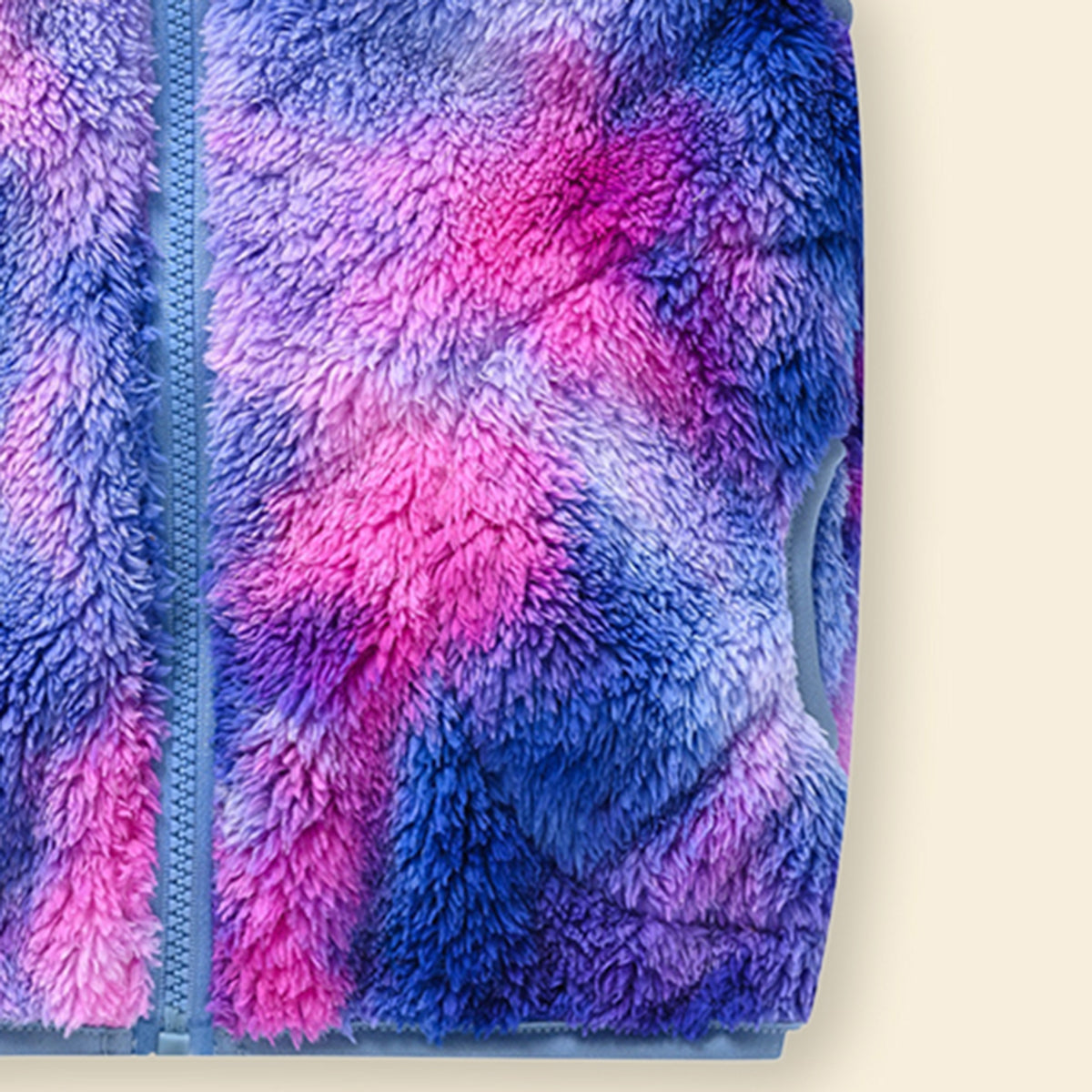 Girls Blue Tie-Dye Printed Fleece Front Zipper Sleeveless Winter Jacket Coats & Jackets