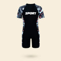 Boys Black Typographic Short Sleeves Swimwear Bodysuit Beachwear Black 7-8 Y