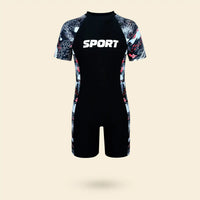 Boys Black Typographic Short Sleeves Swimwear Bodysuit Beachwear Black 7-8 Y