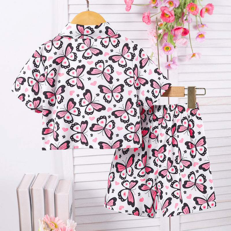 Girls Multicolor Butterfly Printed Shirt With Shorts Set 2 pc. Sets