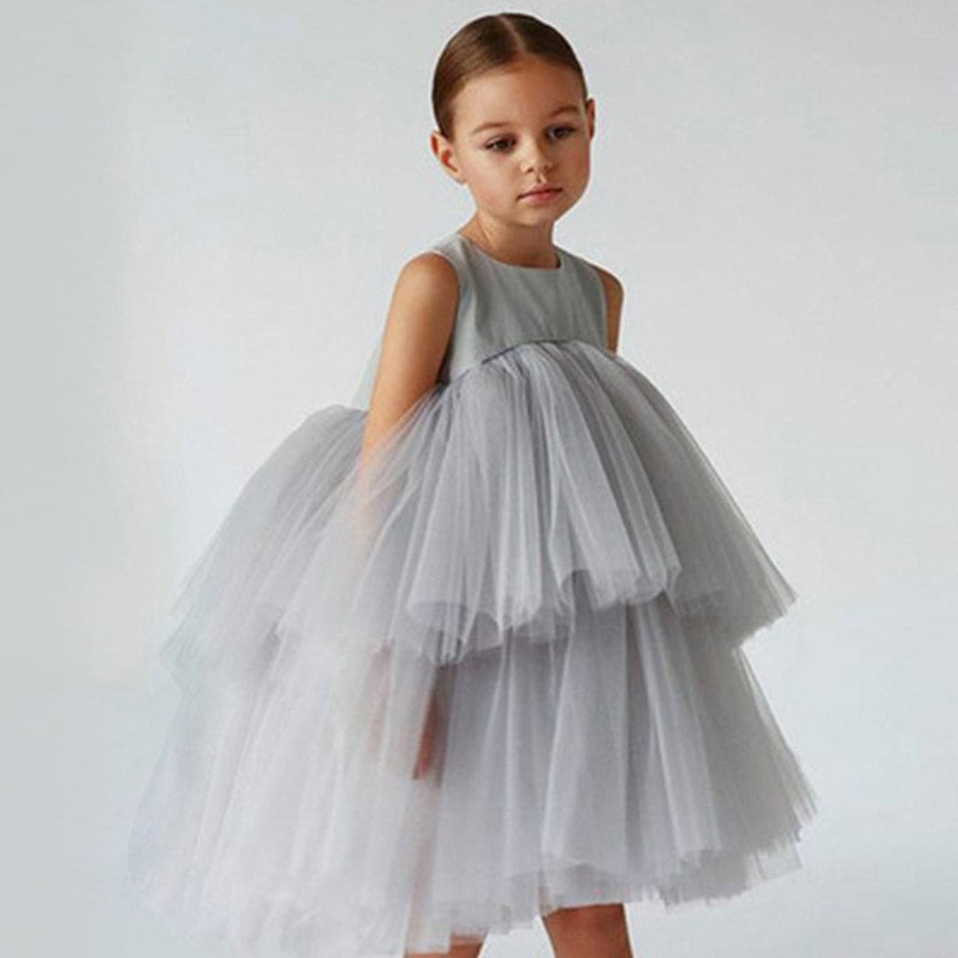 Girls Sleeveless Frill Layard Fit & Flare Dress Party Dresses Gray 2-3 Y 