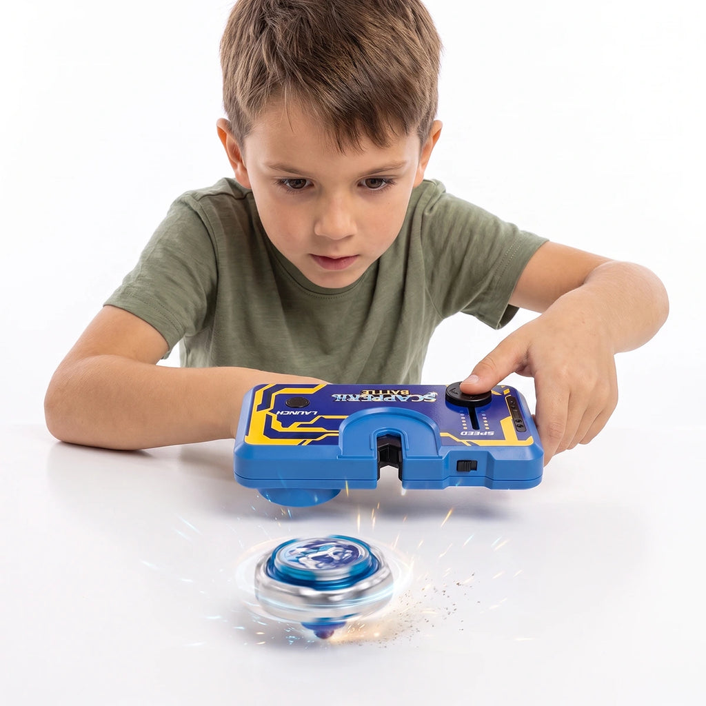 Unisex blue spinning top battle toy with electronic speed launcher