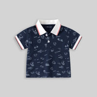 Boys Navy Blue Sports Graphics Casual Polo T-Shirt Tshirts
