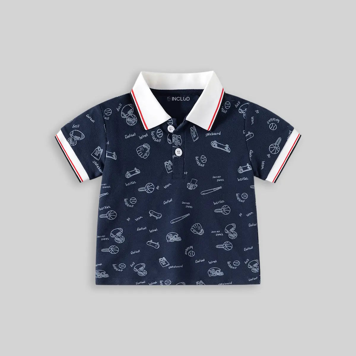 Boys Navy Blue Sports Graphics Casual Polo T-Shirt Tshirts