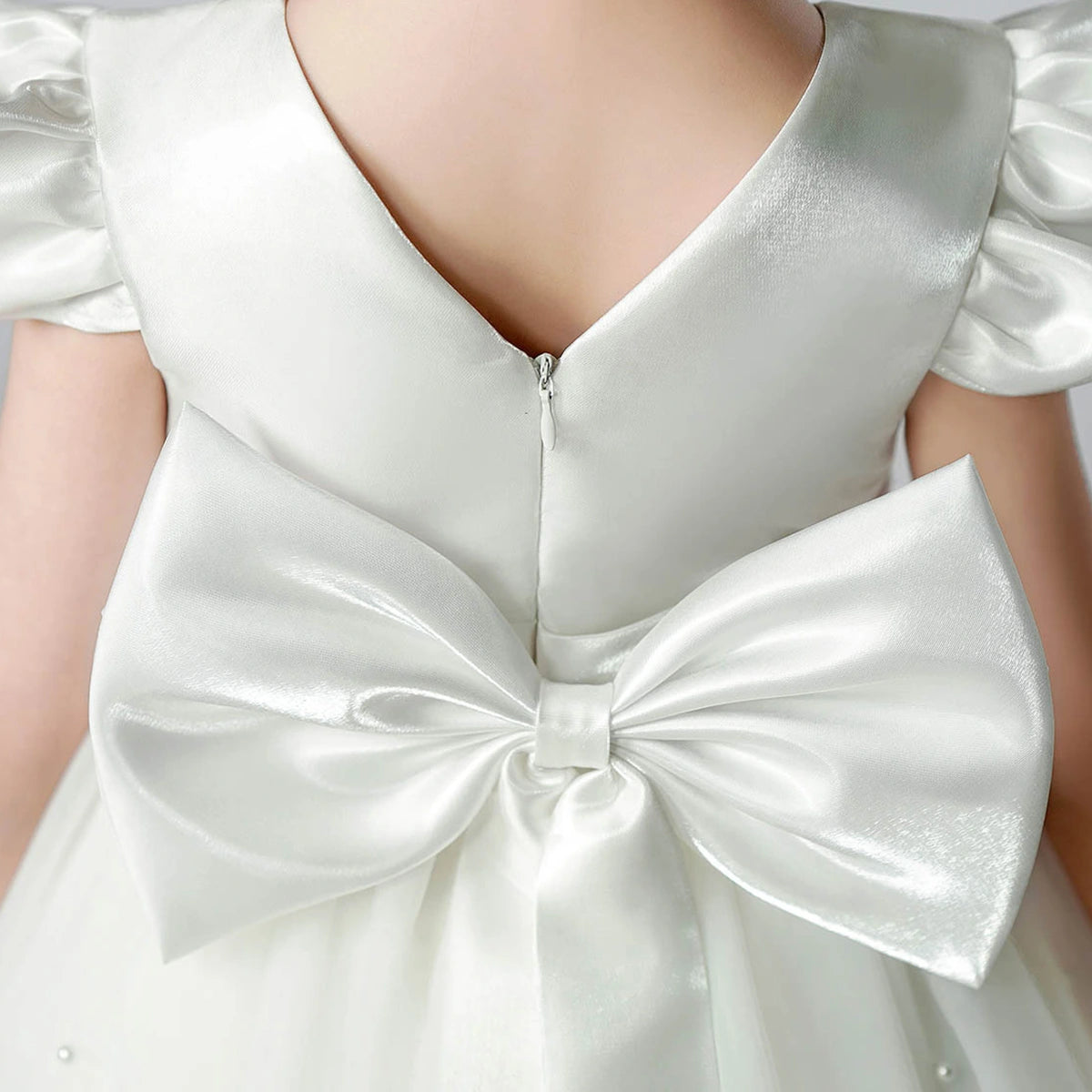 Girls Off White Pearl-Embellished Flutter Sleeve Fit & Flare Dress Casual Dresses
