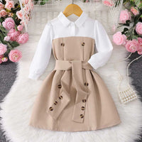Girls Beige Solid Long Sleeves Shirt Dress Casual Dresses Beige 3-4 Y