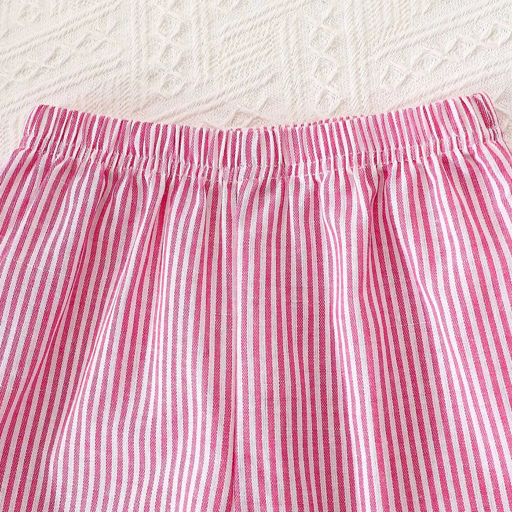 Girls Pink Stripes Peplum Top With Pant Co-ord Sets 2 pc. Sets