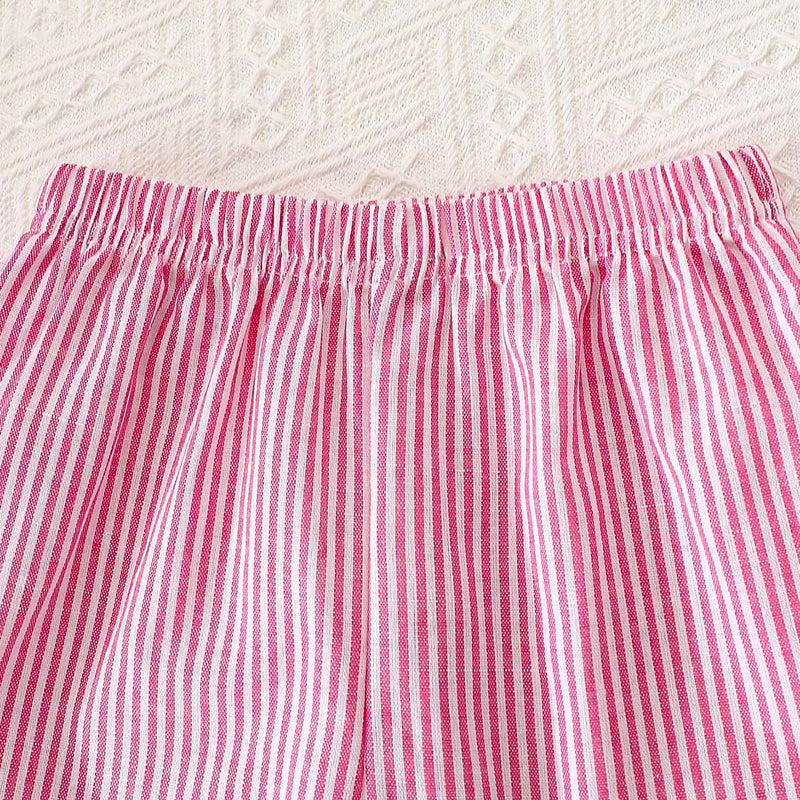 Girls Pink Stripes Peplum Top With Pant Co-ord Sets 2 pc. Sets