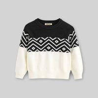 Boys Off White Sweater With Self-Design Retro Splicing Patterns Sweaters & Cardigans