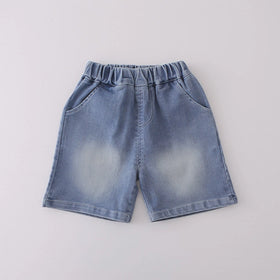 Boys Blue Embroidered Short Sleeves Polo T-Shirt With Denim Shorts Set Sets